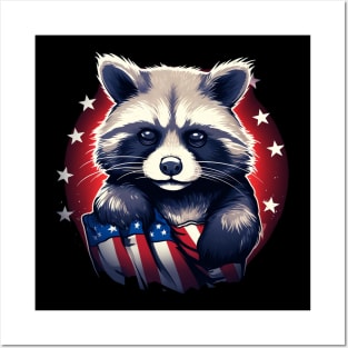 raccoon proudly American flaG Posters and Art